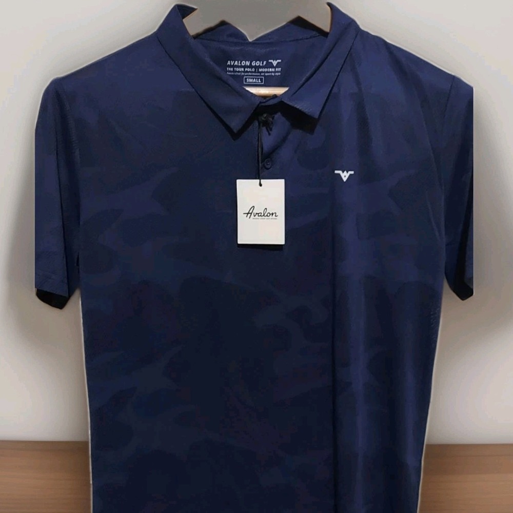Mens Avalon Golf Collar Navy Blue The Tour Polo Shirt Size Small NWT Modern Fit